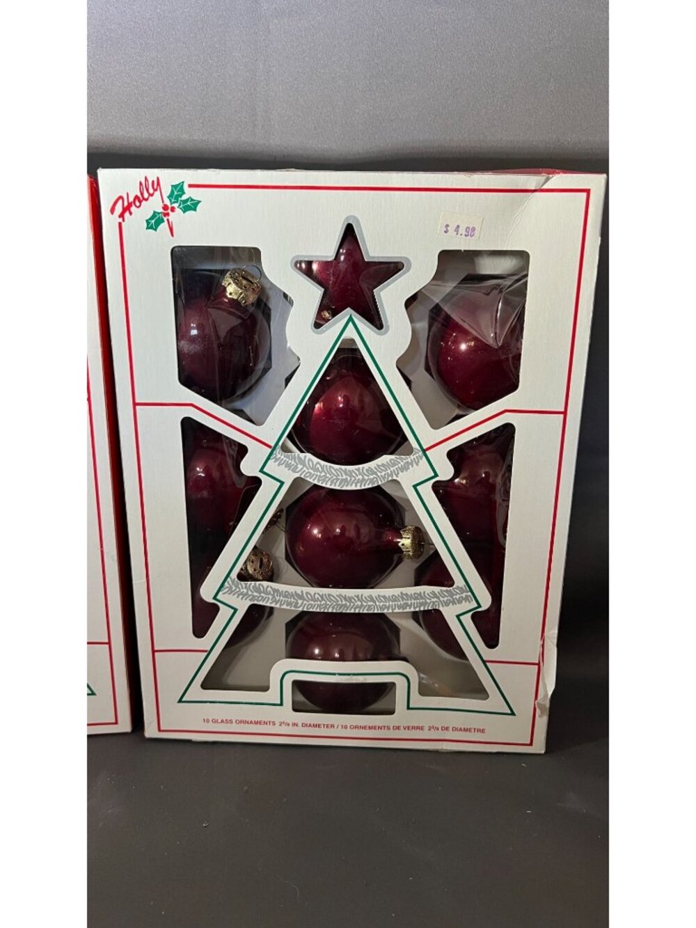 Holly Christmas Glass Ornaments 10 Ct Red 2 5/8" Vintage Boxed - Picture 3 of 4